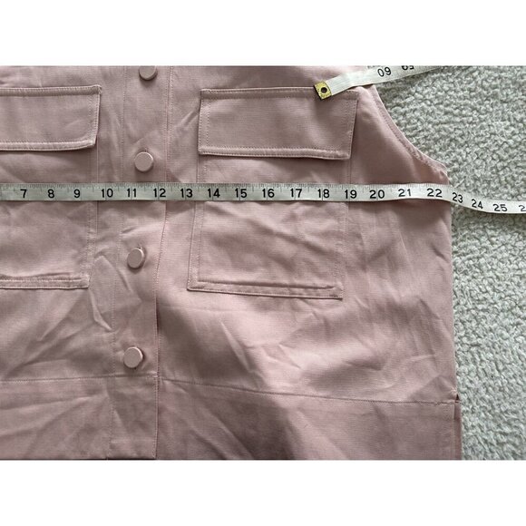 Madewell Crop Cargo Pocket Crewneck Top Womens Pale Blush Button Up Boxy Sz XL - Picture 9 of 11